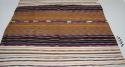 Tzute, women's multipurpose cloth, two pannels joined with multicolored randa, brown with multicolored stripes and black and white ikat stripes
