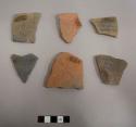 Ceramic rim sherds and body sherds, multple vessels - Estrella red on gray