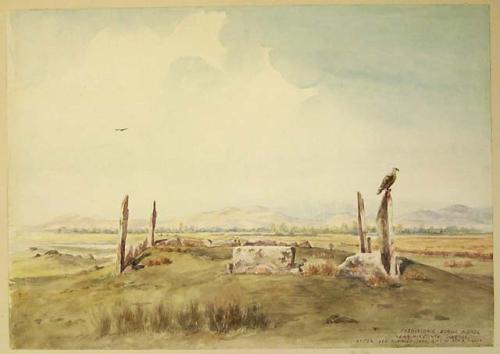 Watercolor of burial mounds near Minnisinsk, Siberia