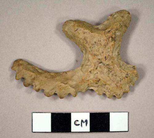 Eccentric chert implement with serrated arms--fraud