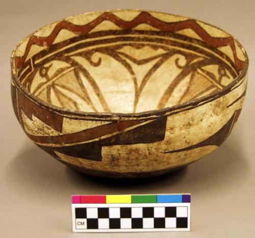 Polychrome pottery bowl - red, white, brown