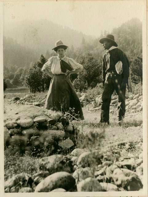 Camp Creek George telling Grace Nicholson about dance place where he is standing