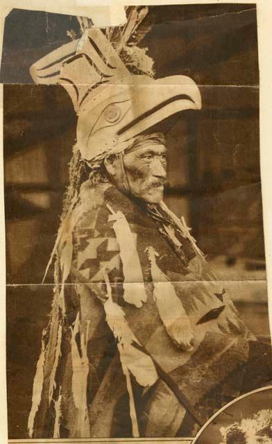 Chief Joseph John in full regalia and feathers