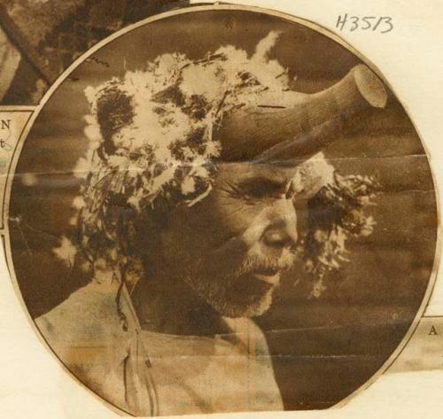 Nootka man wearing headdress