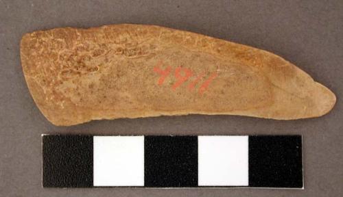 Bone fragment, split lengthwise and worked flat, polished