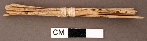 Bone, worked fragments, very thin and long, bound with string