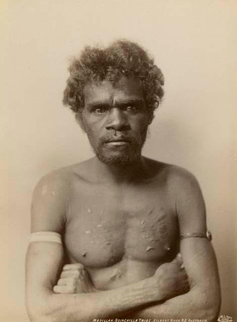 Studio portrait of an Aboriginal man, Madillah, Goinchilla Tribe