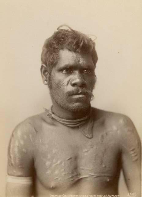 Portrait of an Aboriginal man, Jerracoot. Wallinumah Tribe. Gilbert River