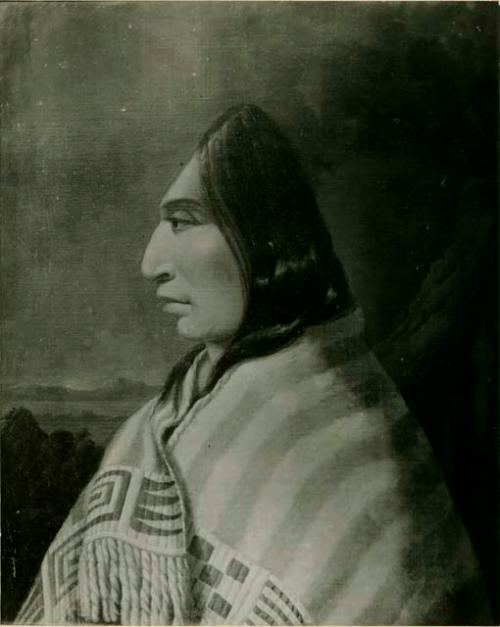 Salishan Indian in blanket, from negatives of Paul Kane's paintings