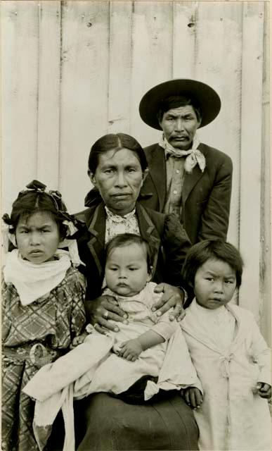 Thompson River Indian woman "KEsamut" with husband and three children