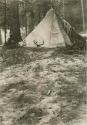 Hunting camp, tepee of light canvas