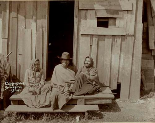 Old Noyo Pomos; Two women, one man