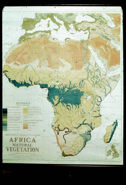 Map of Africa showing vegetation, with route of 1950 Expedition