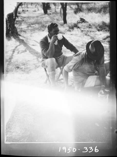 Expedition members drinking tea