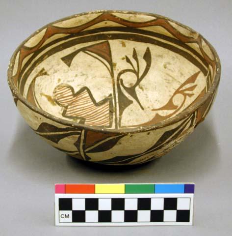 Polychrome pottery bowl - red, white, brown