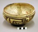 Bowl, polacca polychrome style c. int: splatter design; ext: linear design. 8.6