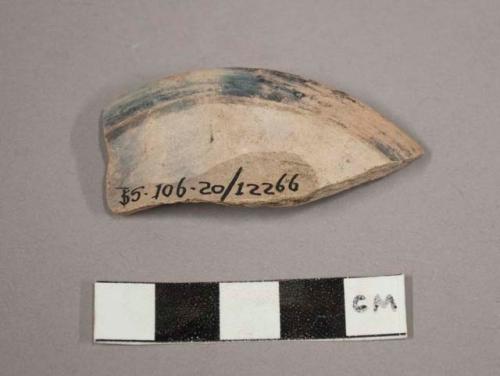 Blue on white rim potsherd