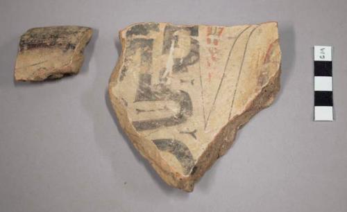 Potsherds - parts of bowl, black and red decorations and banding on inside