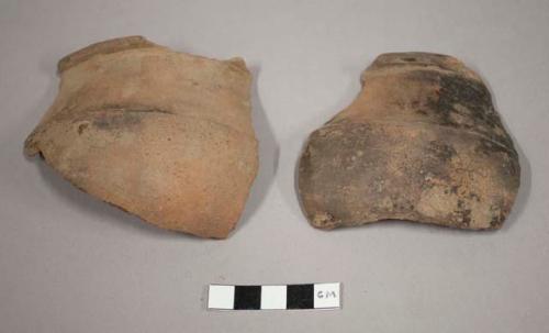 Rim potsherds - narrow flat lip, depressed band