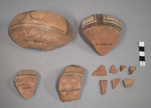 Pottery bowl broken into eight potsherds