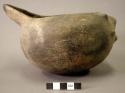 Ceramic effigy bowl, six protrusions on one side, triangular spout-like protrusi