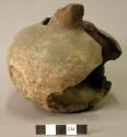 Ceramic partial vessel, flat base, spalled body, plain