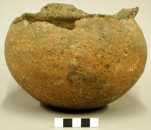 Ceramic vessel, shell temper, flared & broken rim & 1 sherd.