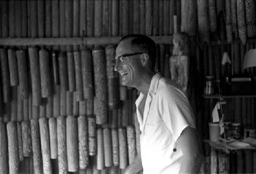 Profile portrait of Dr. A. A. Gerbrands laughing in his house at Ammanamgai