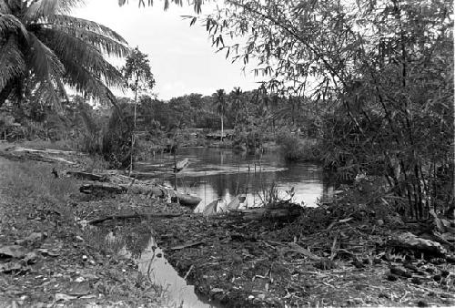 View of a village by the riverside