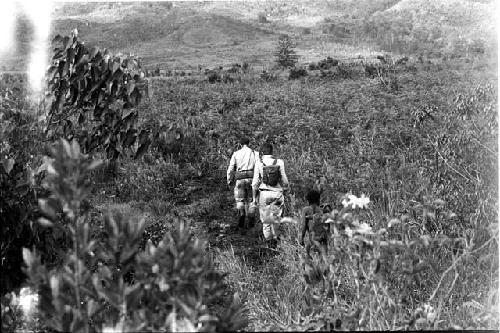 Robert Gardner and Karl Heider walking in the Alima gardens