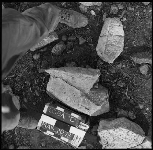 Fragments of Stela 18 at Coba