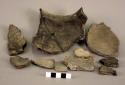 Ceramic rim and body sherds, mended and plain, shell temper