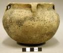 Ceramic vessel, flared rim, 4 handles, punctate design