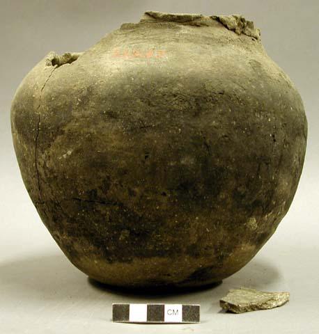 Ceramic vessel, plain, broken rim with one sherd inside