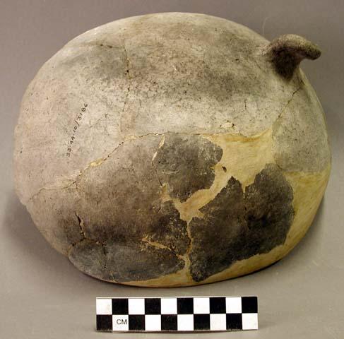 Undecorated globular pottery jar - (two-thirds)