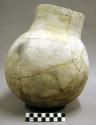 Ceramic partial jar, corrugated, flared rim, mended