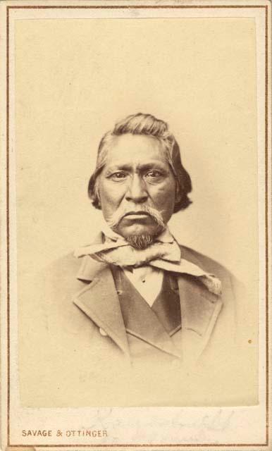 Studio portrait of Kanosh chief -- one of the leading chiefs