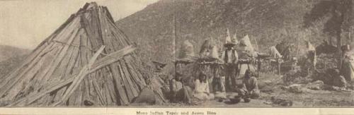 Mono Indian tepee and acorn bins