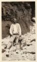 Dick Mahwee, Pyramid Lake shaman, before the cave near Fort Churchill