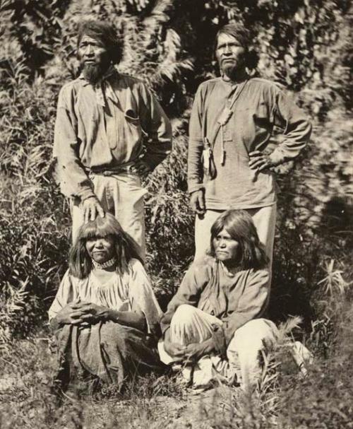 Two women seated before two men