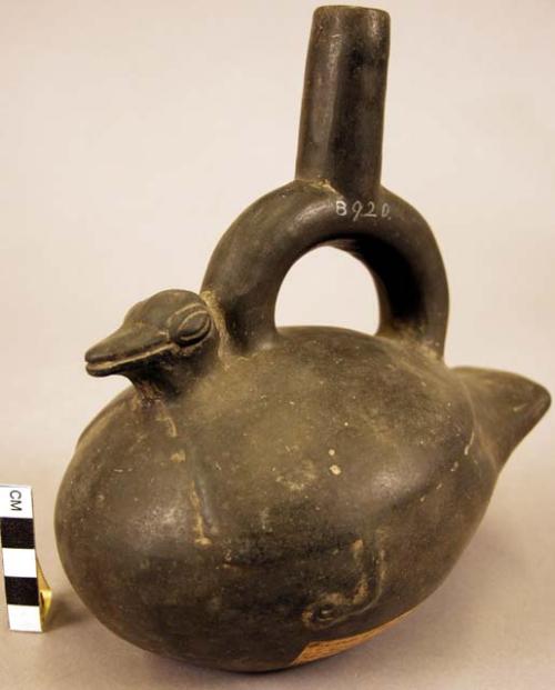 Black drinking vessel, bird shaped