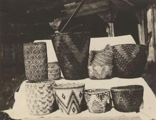 Nine baskets in collection of Mr. Jay Smith on Yakima reservation