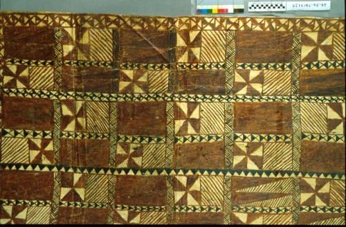 Tapa cloth with brown and black geometric designs