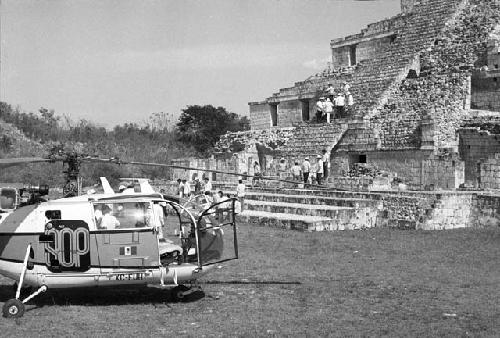 Helicopters landing on Acropolis at Edzna