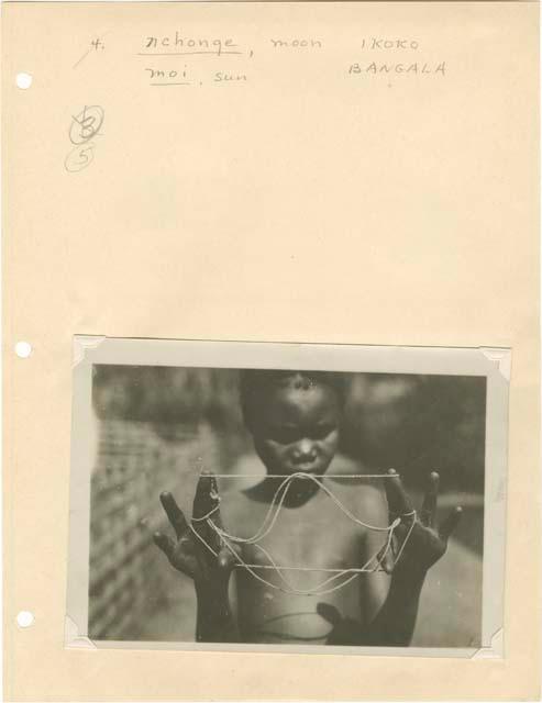 String figures from the Beligian Congo mounted on paper with Davidson's notes.