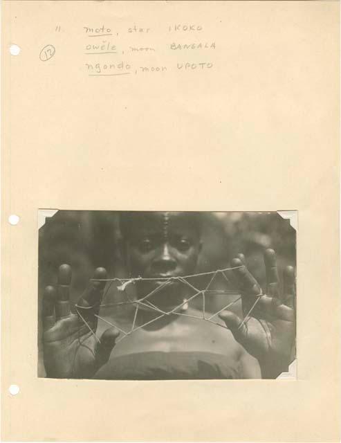 String figures from the Beligian Congo mounted on paper with Davidson's notes.