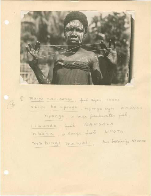 String figures from the Beligian Congo mounted on paper with Davidson's notes.