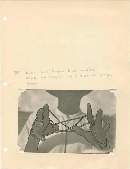 String figures from the Belgian Congo mounted on paper with Davidson's notes