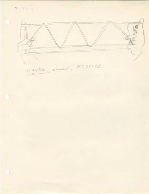 Pencil drawing of string figures from the Beligian Congo with notes.