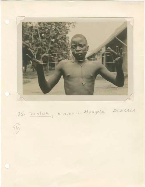 String figures from the Beligian Congo mounted on paper with Davidson's notes.